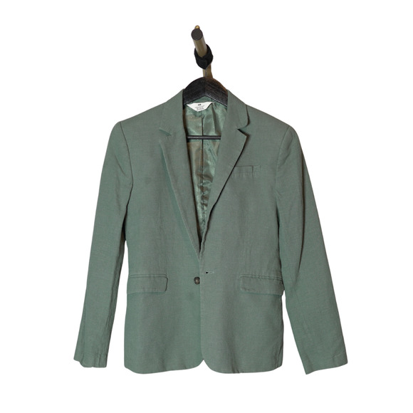 H&M Cotton Linen Blazer Sage Green Single-Breasted US 18 (Fits Like 12) SoftGirl - Picture 1 of 16